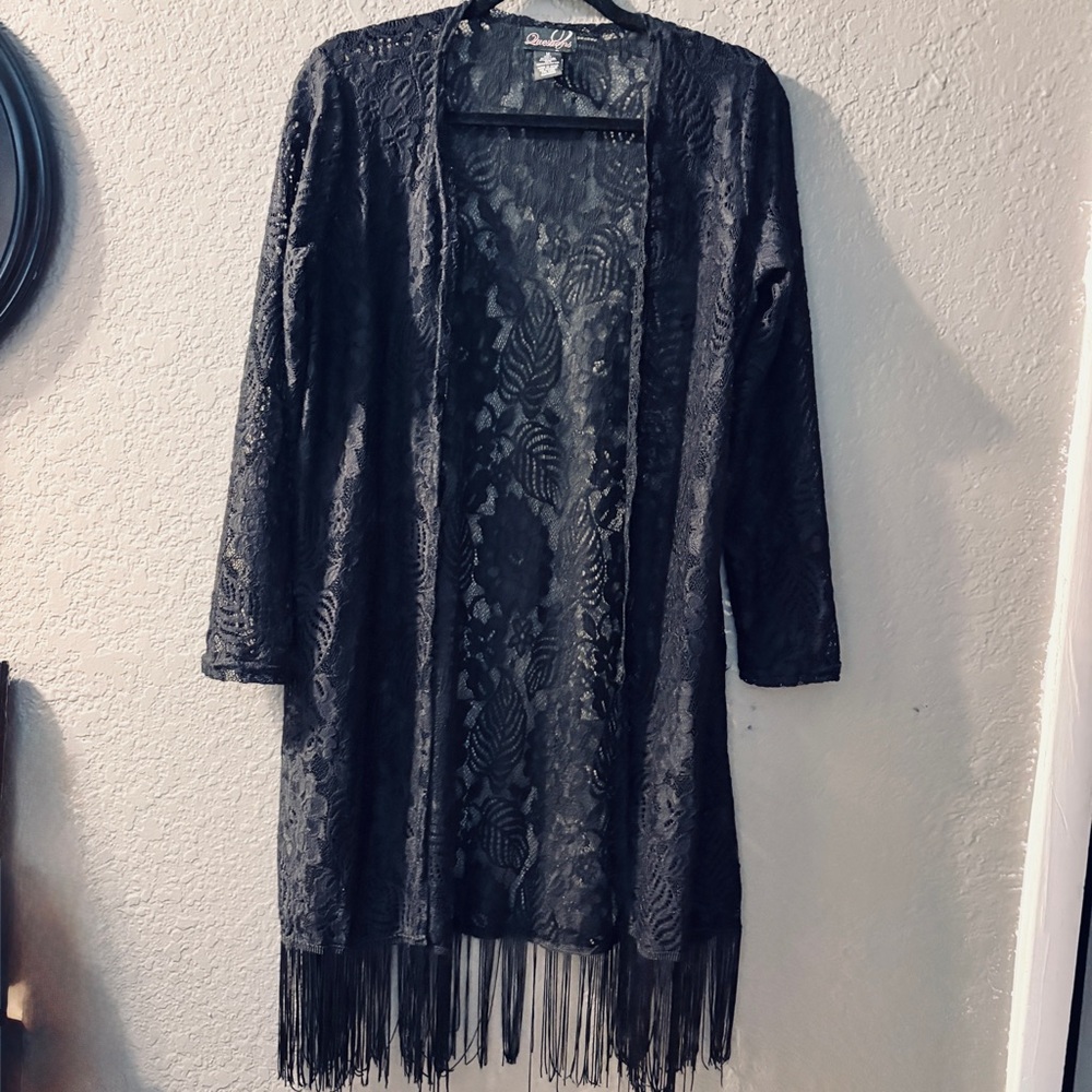 Vintage Black Lace Fringe Jacket Size Medium